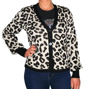 Vince Camuto Cheetah Print Button-Up Cotton Cardigan Long Sleeve Size Medium